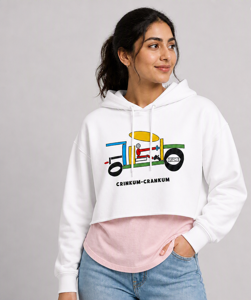 Women's Cropped Hoodie with Playful Crinkum-Crankum Design